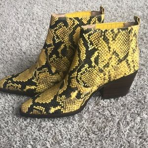 Yellow snakeskin booties